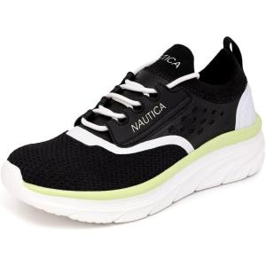 Nautica Women’s Fashion Sneaker Lace-Up Running Shoe Casual Max Cushioning Walking Tennis Sneaker(Black-seracen)