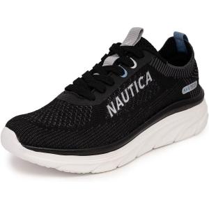 Nautica Women’s Fashion Sneaker Lace-Up Running Shoe Casual Max Cushioning Walking Tennis Sneaker(Black-venera)