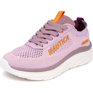 Nautica Women’s Fashion Sneaker Lace-Up Running Shoe Casual Max Cushioning Walking Tennis Sneaker(Lilac Fun-venera)