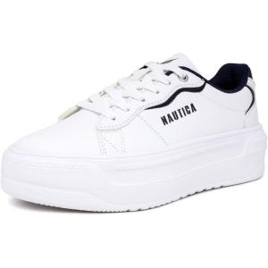 Nautica Women’s Lace-Up Platform Fashion Sneakers – Low-Top Casual Walking & Tennis Shoes Platform(White Navy-hycrest)