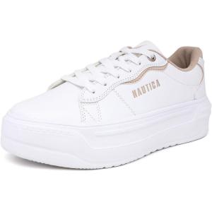 Nautica Women’s Lace-Up Platform Fashion Sneakers – Low-Top Casual Walking & Tennis Shoes Platform(White Sand-hycrest)
