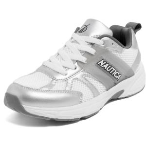 Nautica Women’s Lightweight Athletic Running Sneakers(Nagi-white Silver)