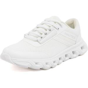 Nautica Women’s Running Shoes Lightweight Athletic Sneakers, Breathable Cushioned Lace-Up Gym Walking & Training Trainers(White-kinsale)