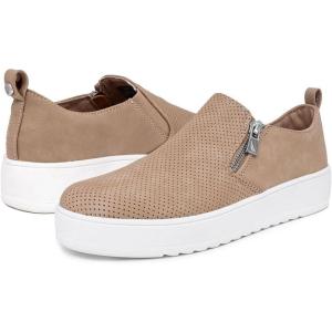 Nautica Women’s Slip-On Fashion Sneakers with Side Zipper – Comfortable Low-Top Walking Shoes for Casual Everyday Wear(Taupe)