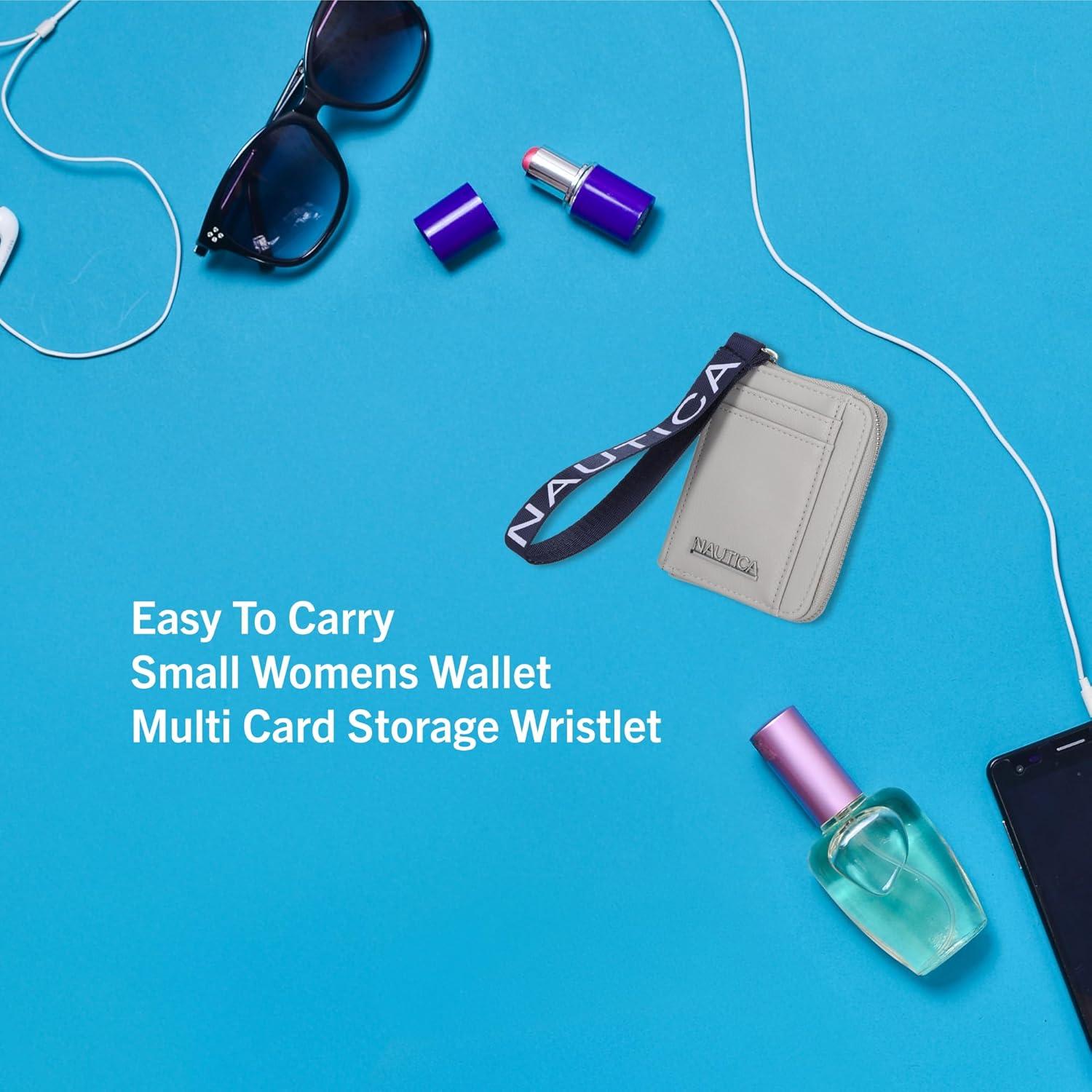 imageNautica Everglades Small Wallet for Women Compact Thin Wristlet Credit Card Wallet with ID Window Zippered Coin Purse BlackBlack