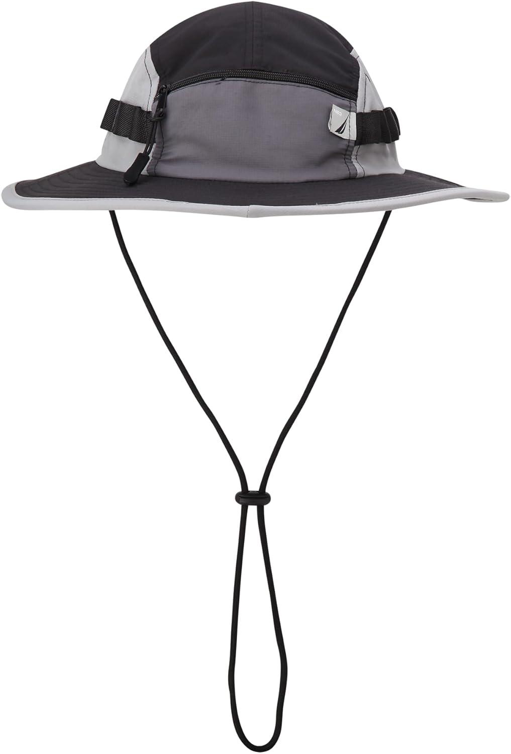 imageNautica Mens Boonie Hat Lightweight UV Protection Wide Brim Mainsail Safari Fishing Hat for Men with Adjustable StrapBlack