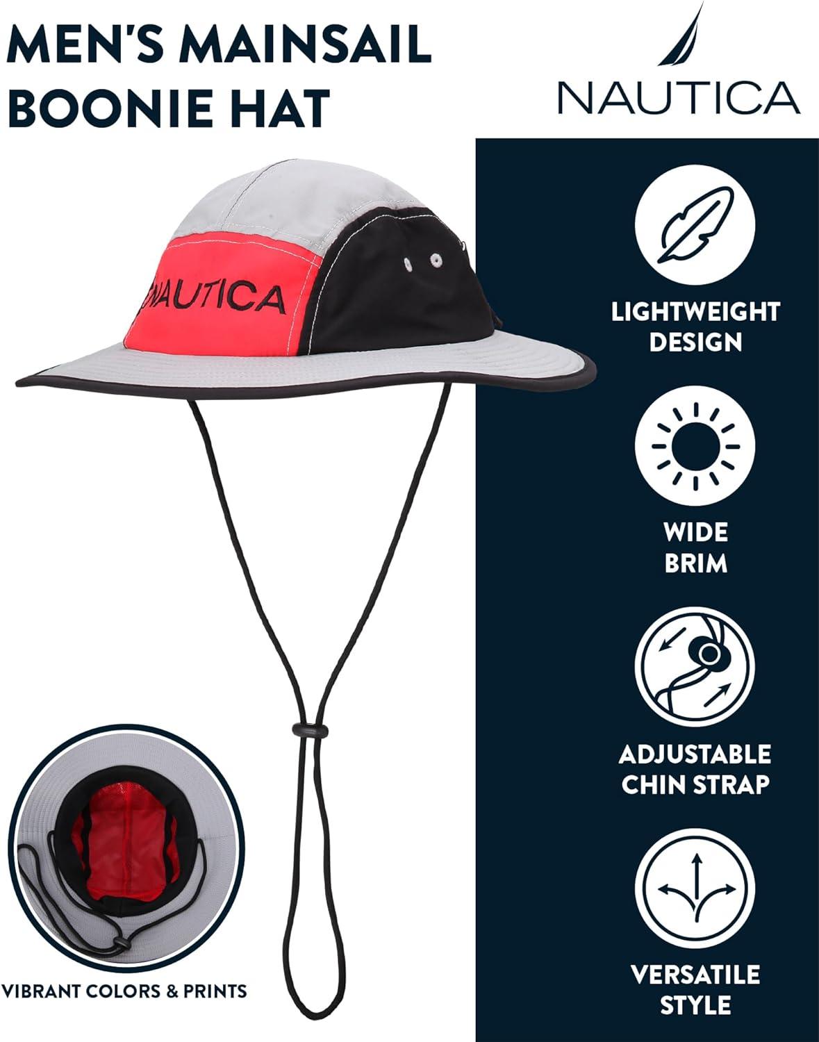 imageNautica Mens Boonie Hat Lightweight UV Protection Wide Brim Mainsail Safari Fishing Hat for Men with Adjustable StrapGrey