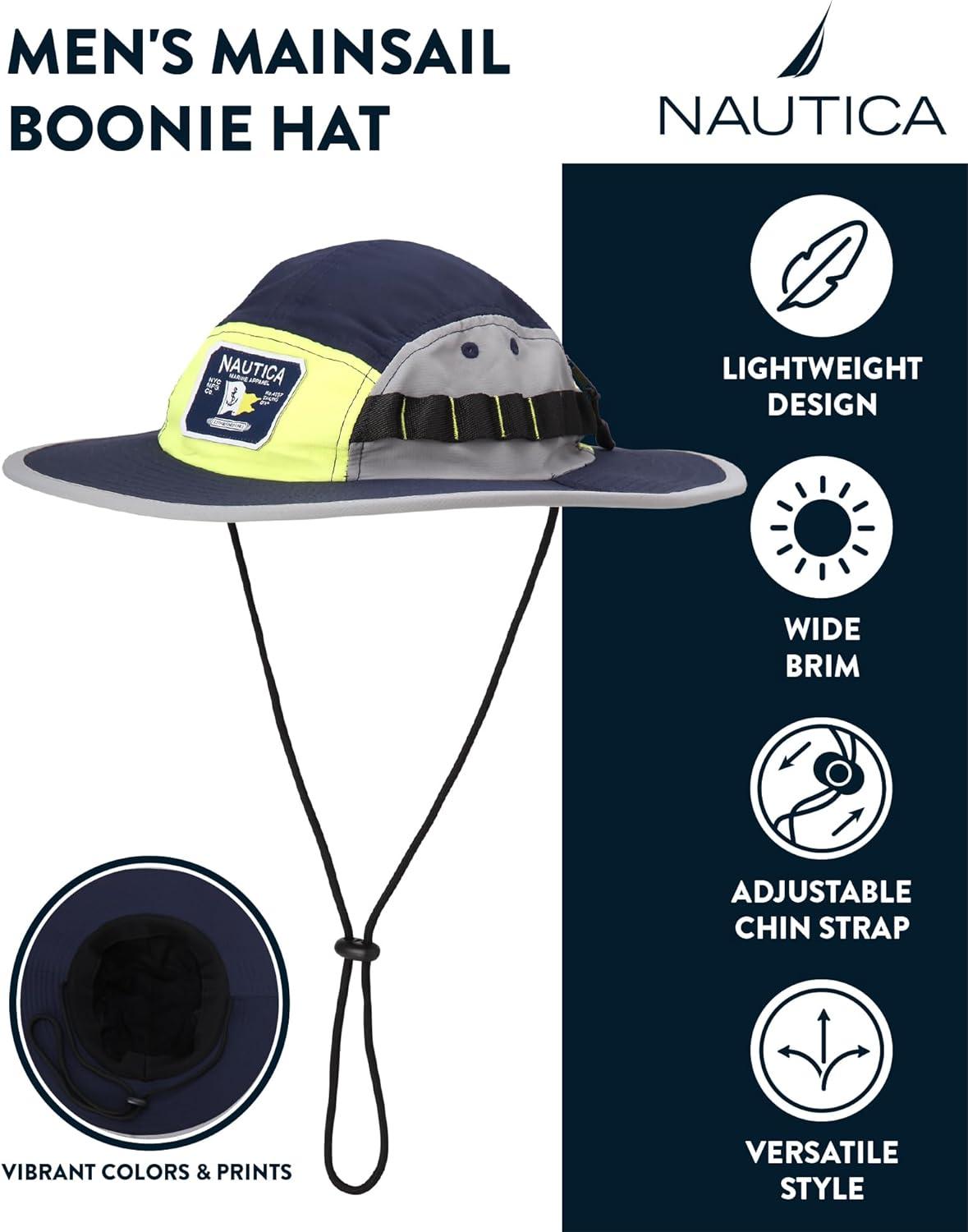 imageNautica Mens Boonie Hat Lightweight UV Protection Wide Brim Mainsail Safari Fishing Hat for Men with Adjustable StrapNavy