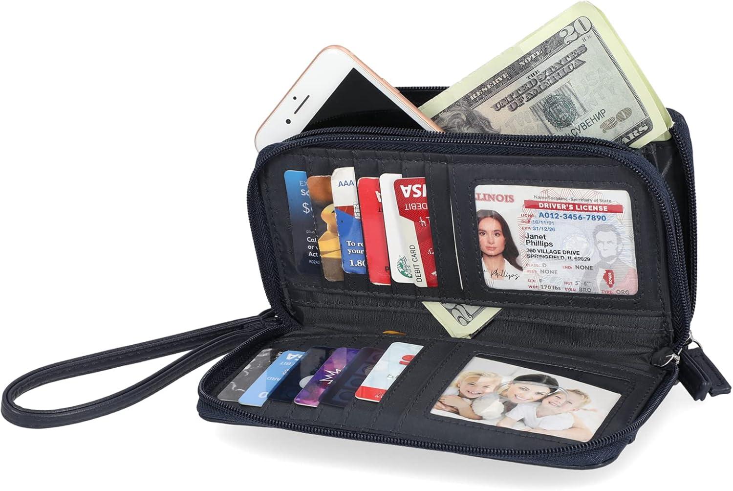 imageNautica On The Double Zip Around Vegan Leather Womens RFID Clutch Wallet With Wristlet Strap IndigoIndigo