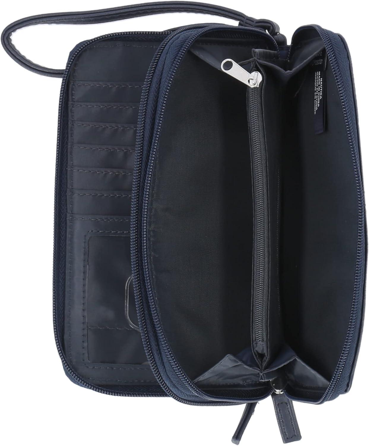 imageNautica On The Double Zip Around Vegan Leather Womens RFID Clutch Wallet With Wristlet Strap IndigoIndigo
