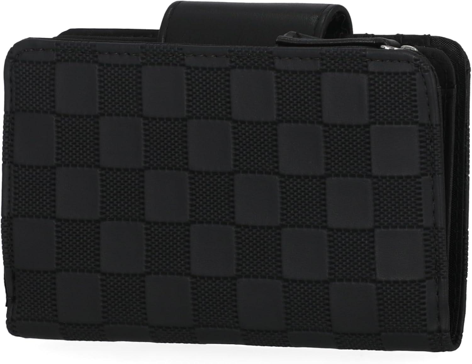 imageNautica Womens Close Reach Vegan Leather RFID Wallet Small Credit Card Holder Purse with Zipper Coin Pocket and ID Window in BlackBlack Check