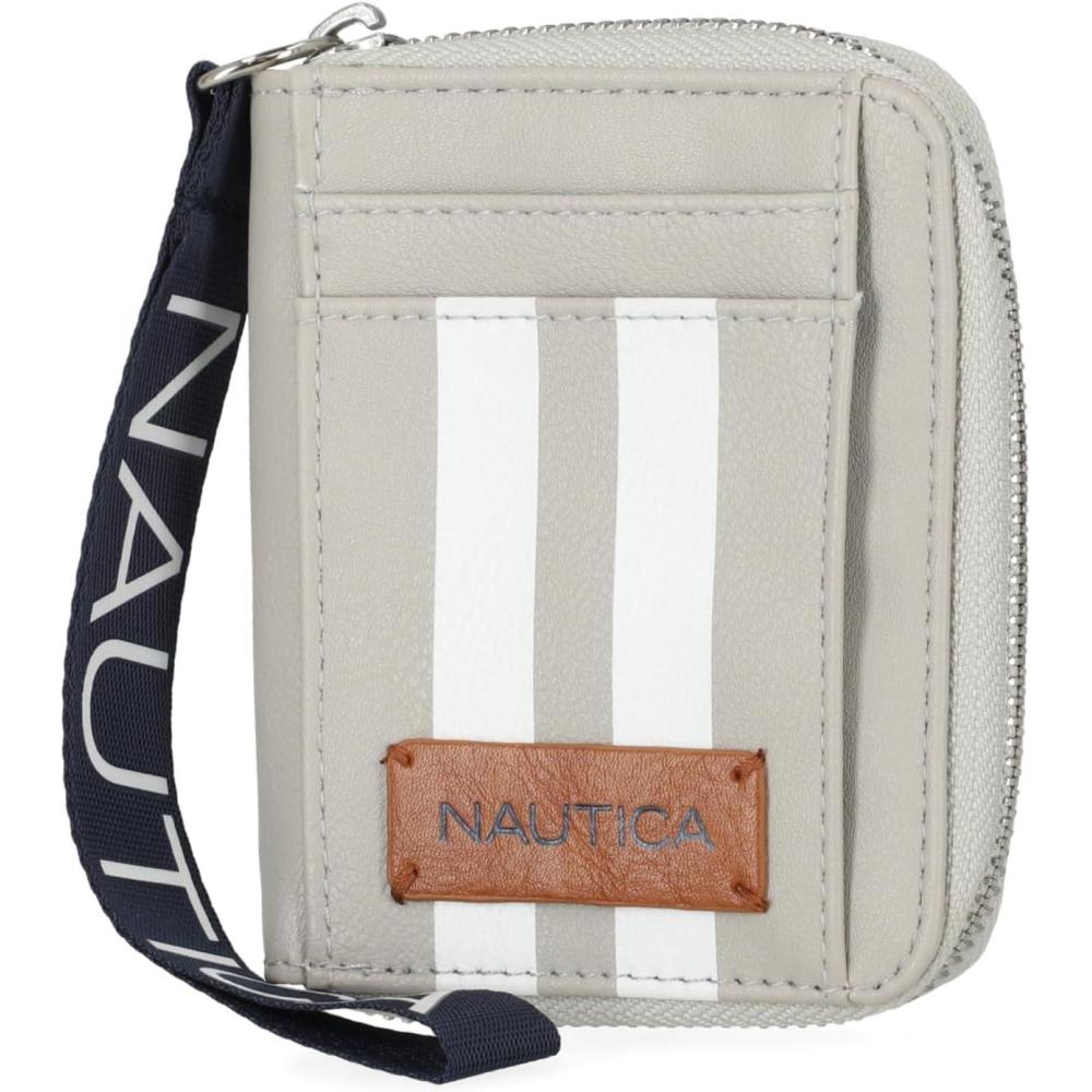imageNautica Everglades Small Wallet for Women Compact Thin Wristlet Credit Card Wallet with ID Window Zippered Coin Purse BlackDove RacingStripe
