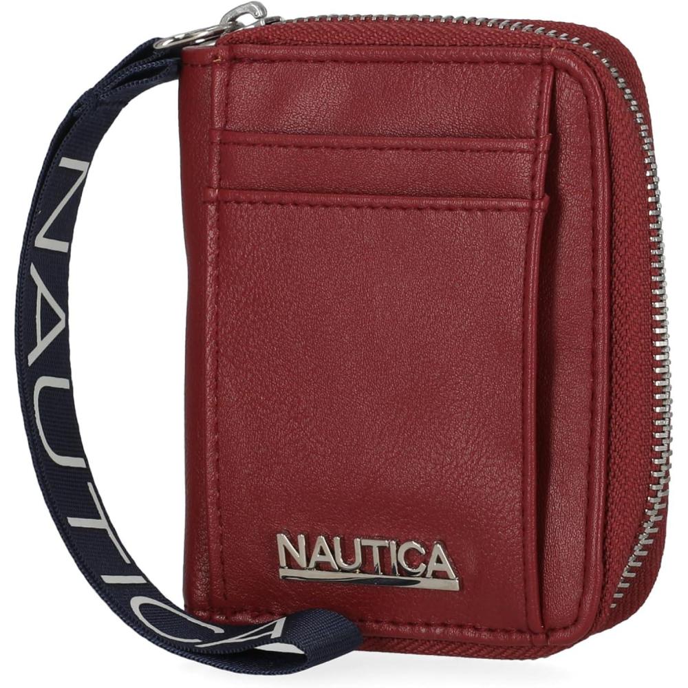 imageNautica Everglades Small Wallet for Women Compact Thin Wristlet Credit Card Wallet with ID Window Zippered Coin Purse BlackWine