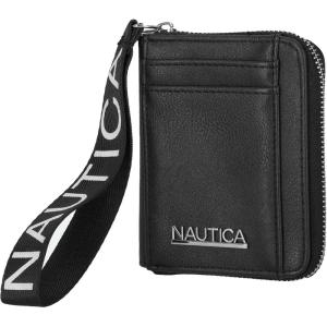 Nautica Everglades Small Wallet for Women, Compact Thin Wristlet, Credit Card Wallet with ID Window, Zippered Coin Purse, Black(Black)