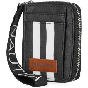 Nautica Everglades Small Wallet for Women, Compact Thin Wristlet, Credit Card Wallet with ID Window, Zippered Coin Purse, Black(Black (Racing-Stripe))