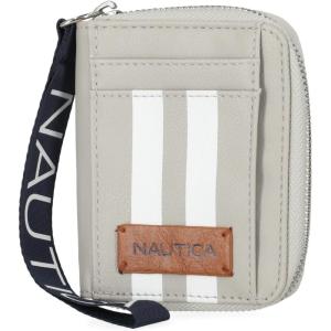 Nautica Everglades Small Wallet for Women, Compact Thin Wristlet, Credit Card Wallet with ID Window, Zippered Coin Purse, Black(Dove (Racing-Stripe))