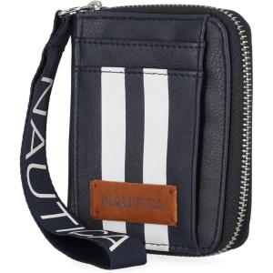 Nautica Everglades Small Wallet for Women, Compact Thin Wristlet, Credit Card Wallet with ID Window, Zippered Coin Purse, Black(Indigo (Racing-Stripe))