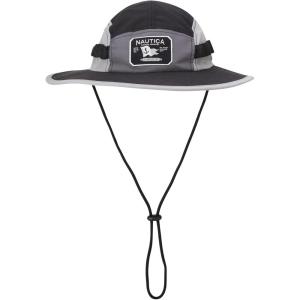Nautica Mens Boonie Hat – Lightweight UV Protection Wide Brim Mainsail Safari Fishing Hat for Men with Adjustable Strap(Black)