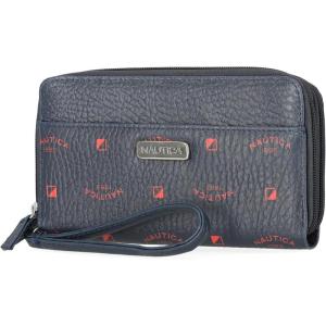 Nautica On The Double Zip Around Vegan Leather Womens RFID Clutch Wallet With Wristlet Strap, Indigo Red(Indigo/Red)