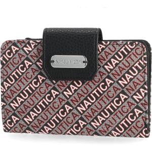 Nautica Womens, Close Reach Vegan Leather RFID Wallet, Small Credit Card Holder Purse with Zipper Coin Pocket and ID Window in Black(Black Jacquard)
