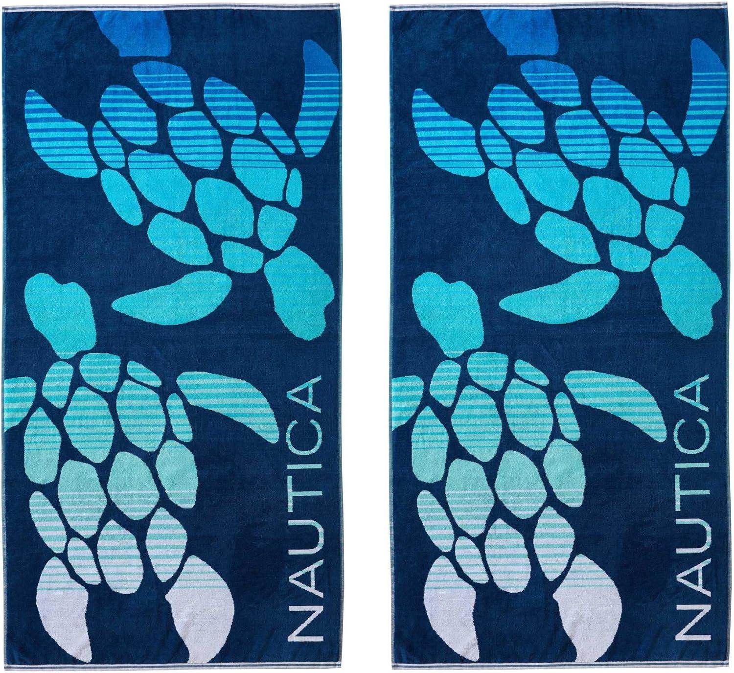 imageNautica Oversized Beach Towel Set Soft Plush Velour Towels with Hanging Loop Quick Dry amp Absorbent Beach Vacation Essentials for Adults amp Travel Turtle Beach Blue 2PackTurtle Beach Blue