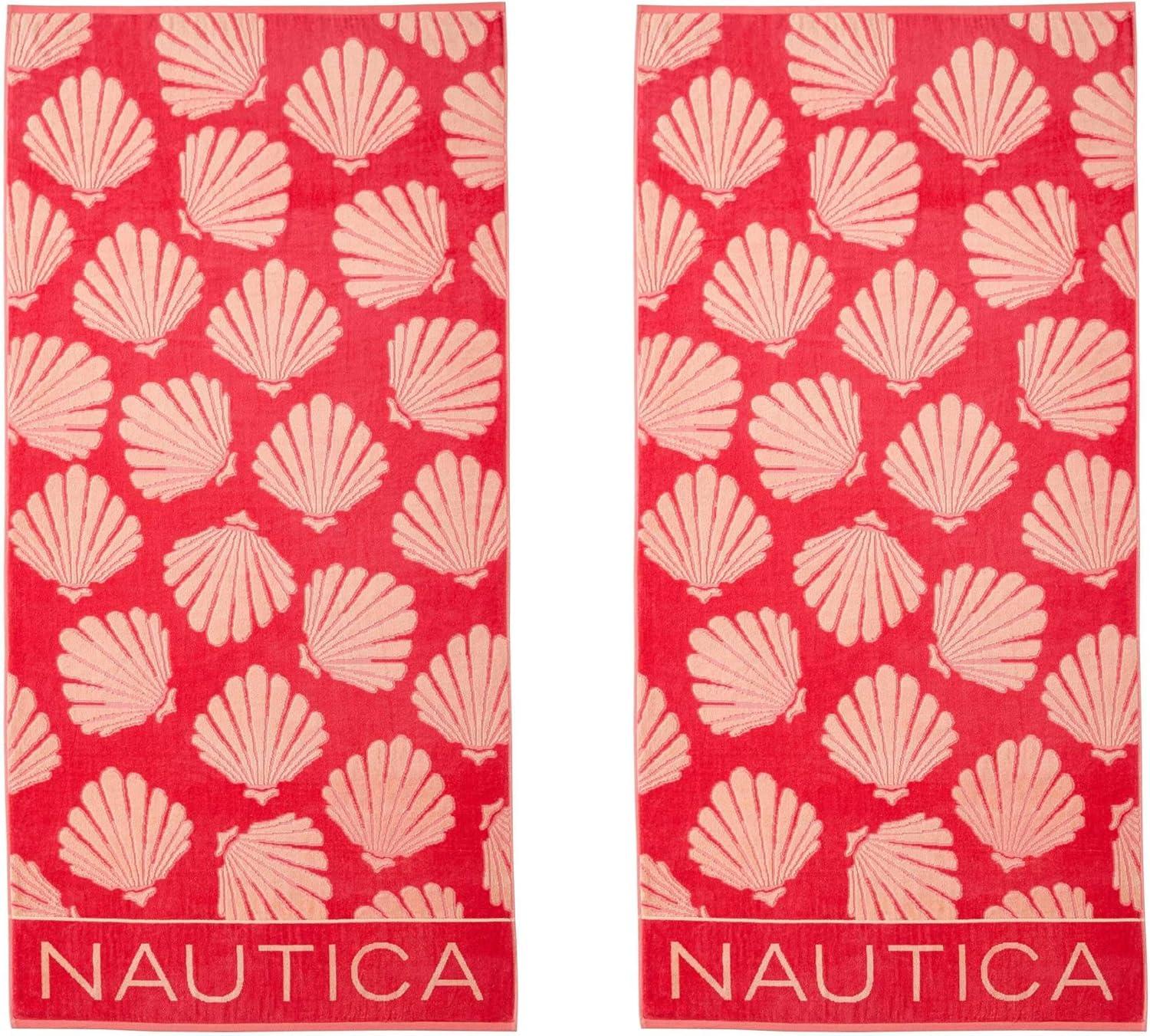 imageNautica Oversized Beach Towel Set Soft Plush Velour Towels with Hanging Loop Quick Dry amp Absorbent Beach Vacation Essentials for Adults amp Travel Turtle Beach Blue 2PackSeashell Seashore Pink