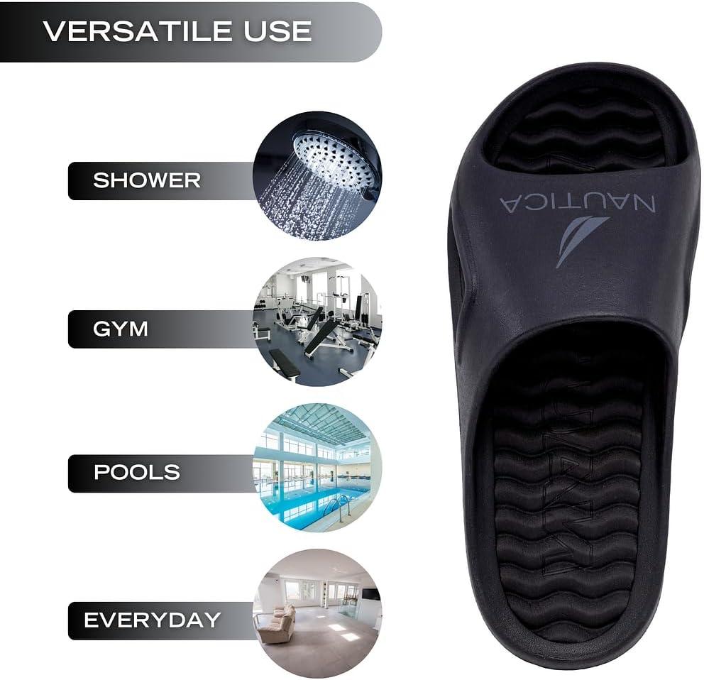 imageNautica Mens Athletic Slides Sport Shower Sandals for Indoor amp Outdoor Lightweight Durable and ComfortableBlack Charcoal