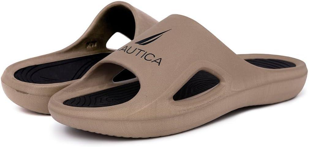 imageNautica Mens Athletic Slides Sport Shower Sandals for Indoor amp Outdoor Lightweight Durable and ComfortableDark Tan