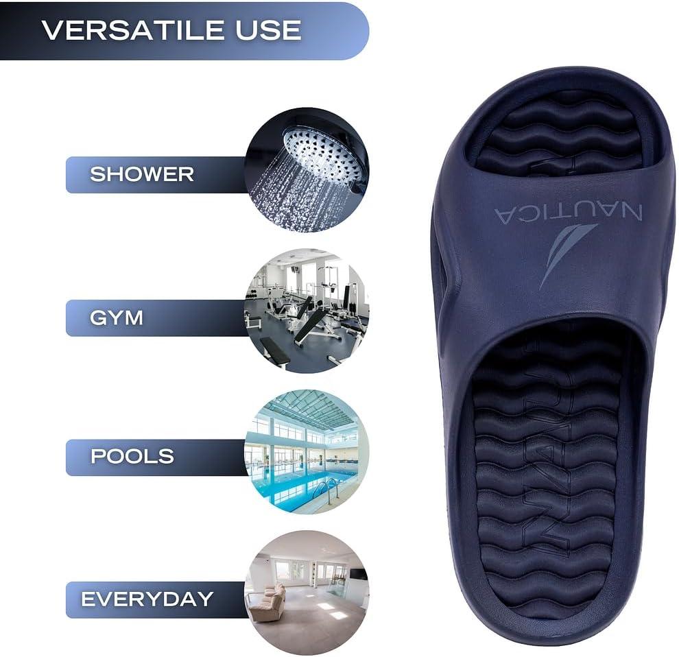 imageNautica Mens Athletic Slides Sport Shower Sandals for Indoor amp Outdoor Lightweight Durable and ComfortableNavy Charcoal
