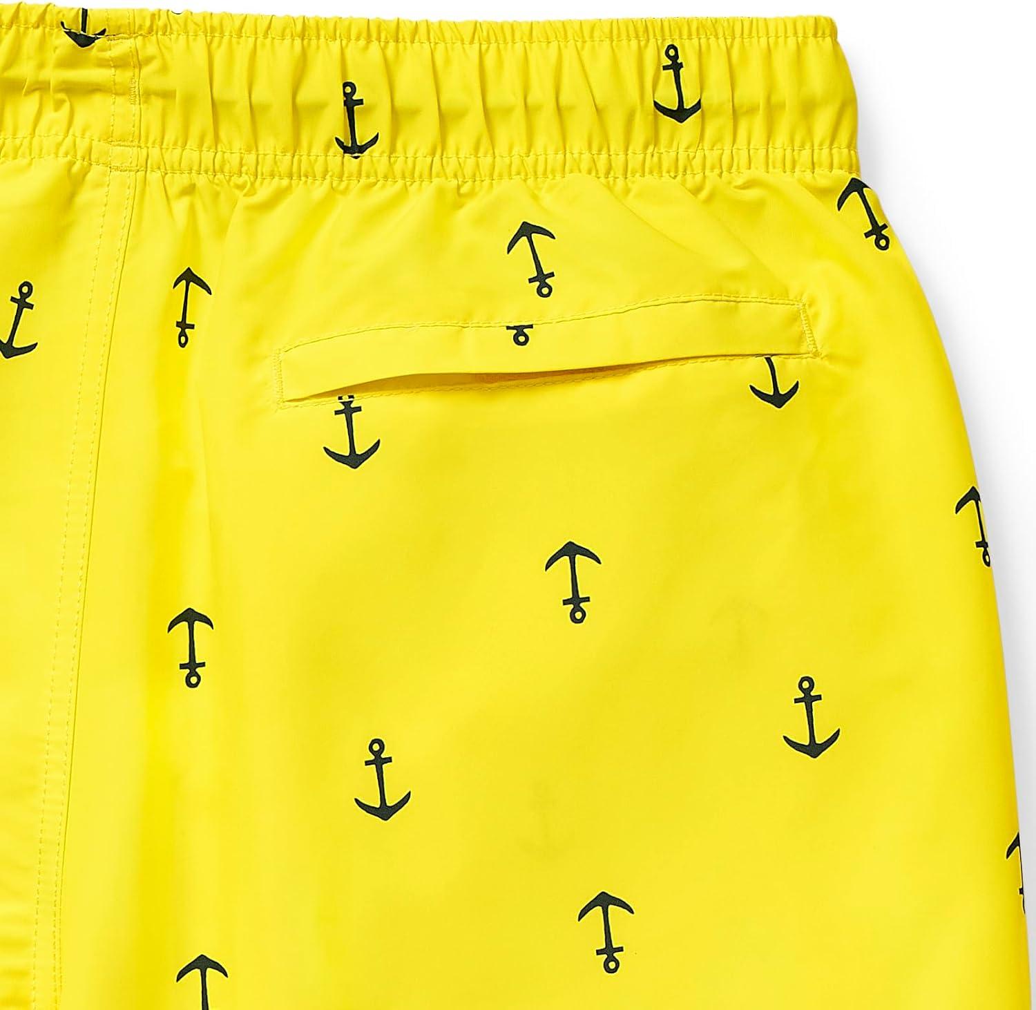 imageNautica Mens Quick Dry All Over Classic Anchor Print Swim TrunkBlazing Yellow