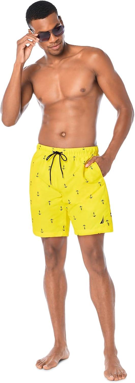 imageNautica Mens Quick Dry All Over Classic Anchor Print Swim TrunkBlazing Yellow