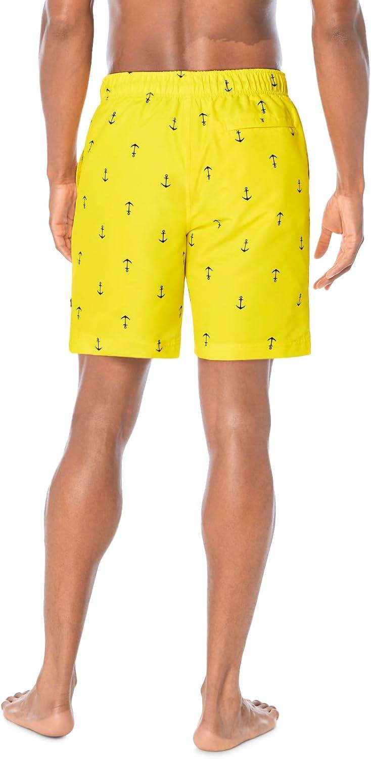 imageNautica Mens Quick Dry All Over Classic Anchor Print Swim TrunkBlazing Yellow