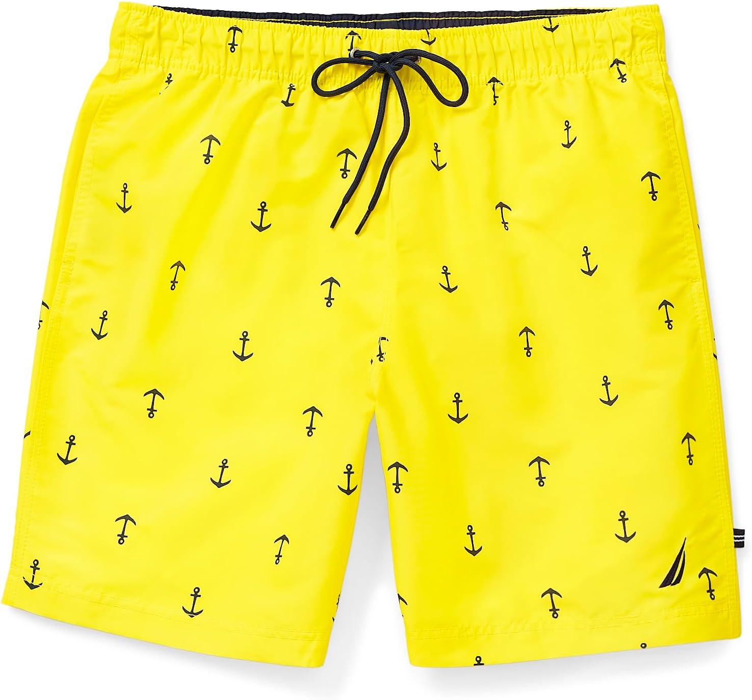imageNautica Mens Quick Dry All Over Classic Anchor Print Swim TrunkBlazing Yellow