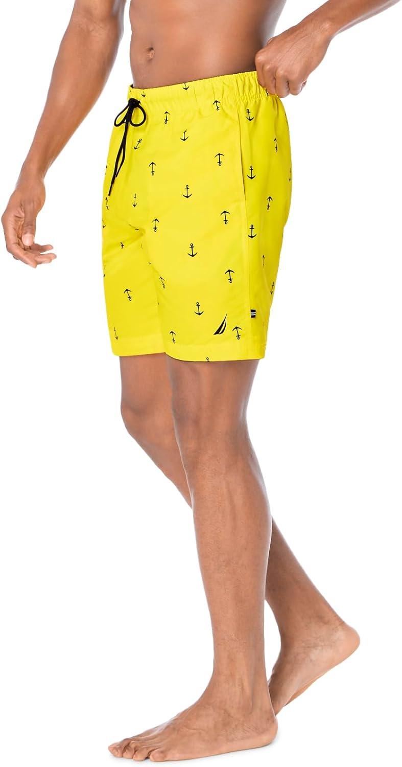 imageNautica Mens Quick Dry All Over Classic Anchor Print Swim TrunkBlazing Yellow