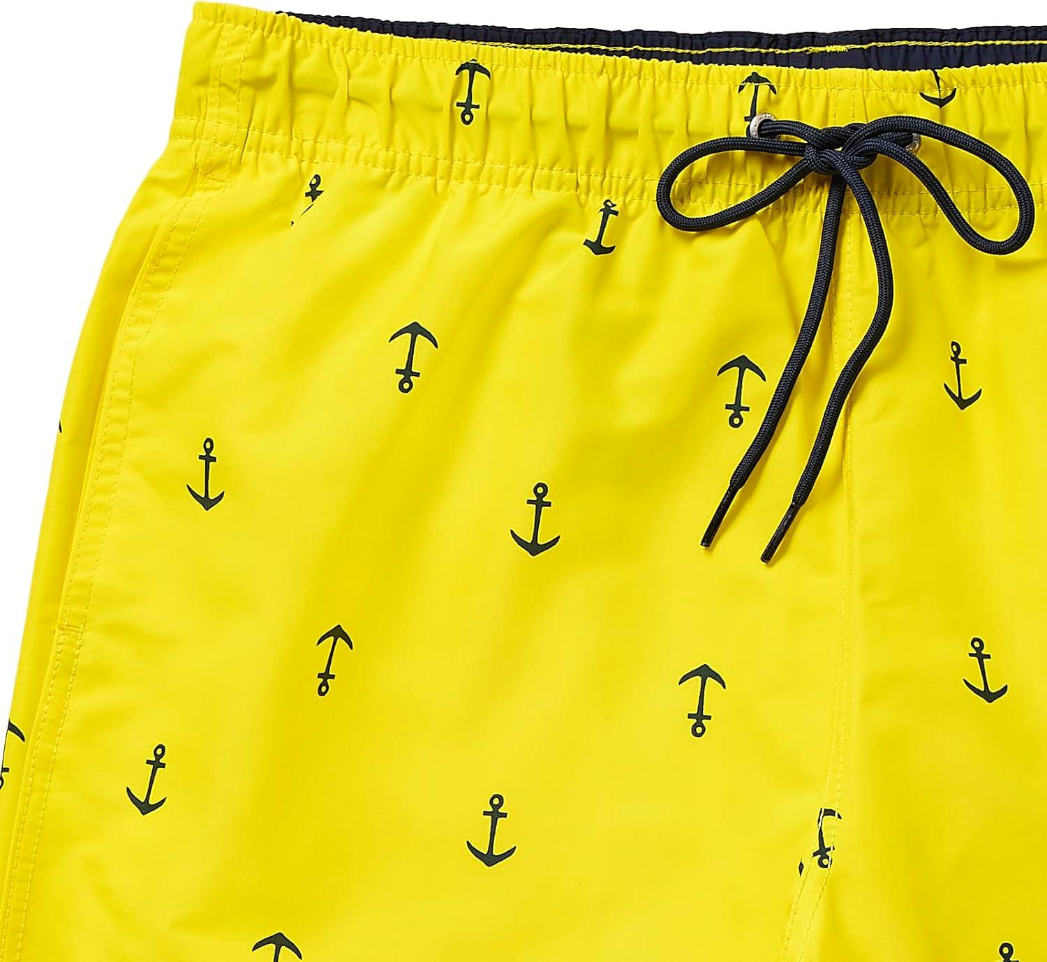 imageNautica Mens Quick Dry All Over Classic Anchor Print Swim TrunkBlazing Yellow