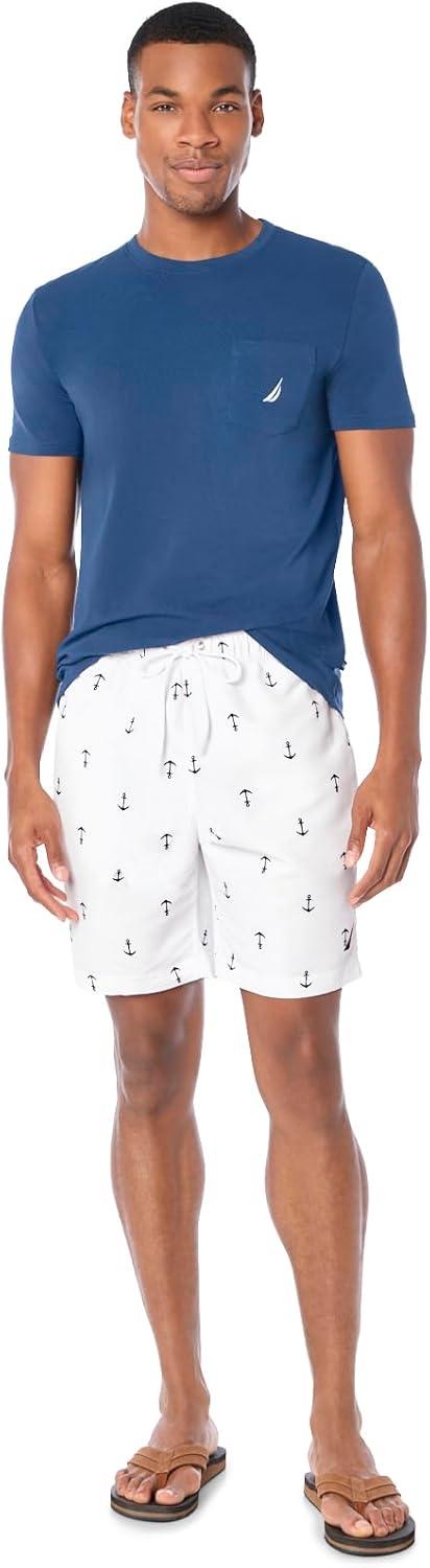 imageNautica Mens Quick Dry All Over Classic Anchor Print Swim TrunkBright White