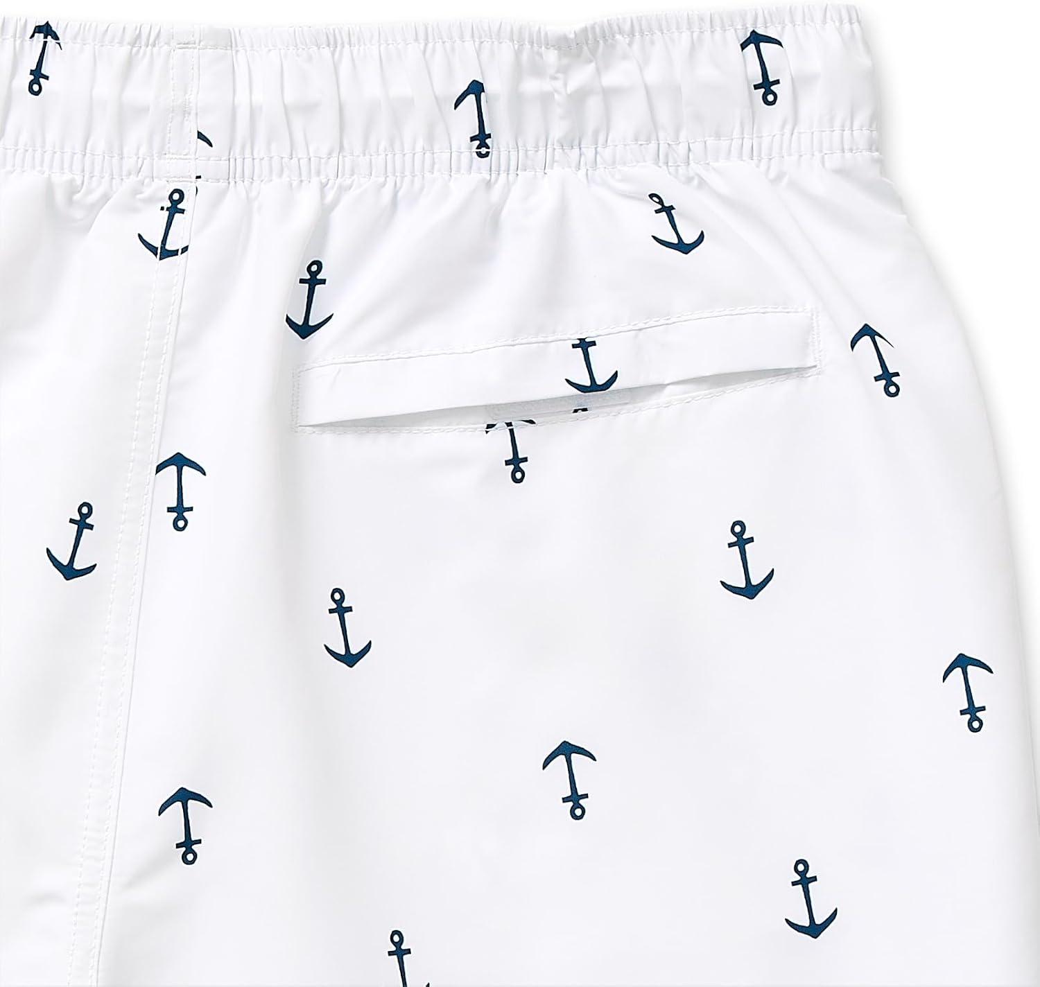imageNautica Mens Quick Dry All Over Classic Anchor Print Swim TrunkBright White