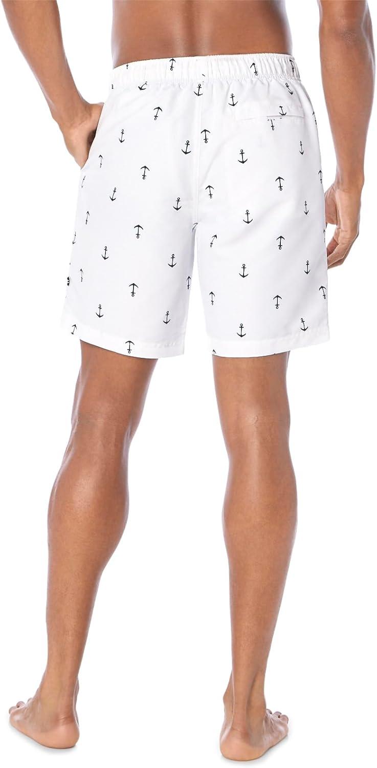 imageNautica Mens Quick Dry All Over Classic Anchor Print Swim TrunkBright White