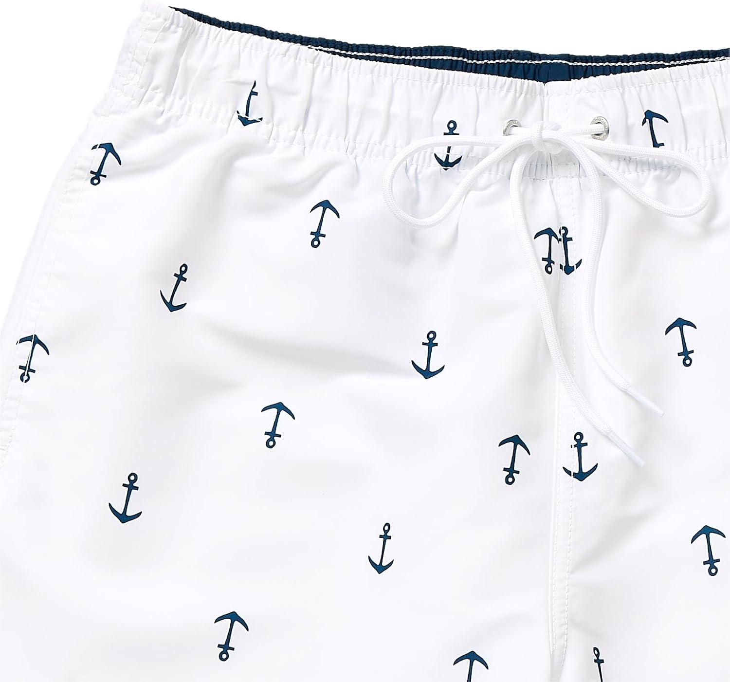imageNautica Mens Quick Dry All Over Classic Anchor Print Swim TrunkBright White