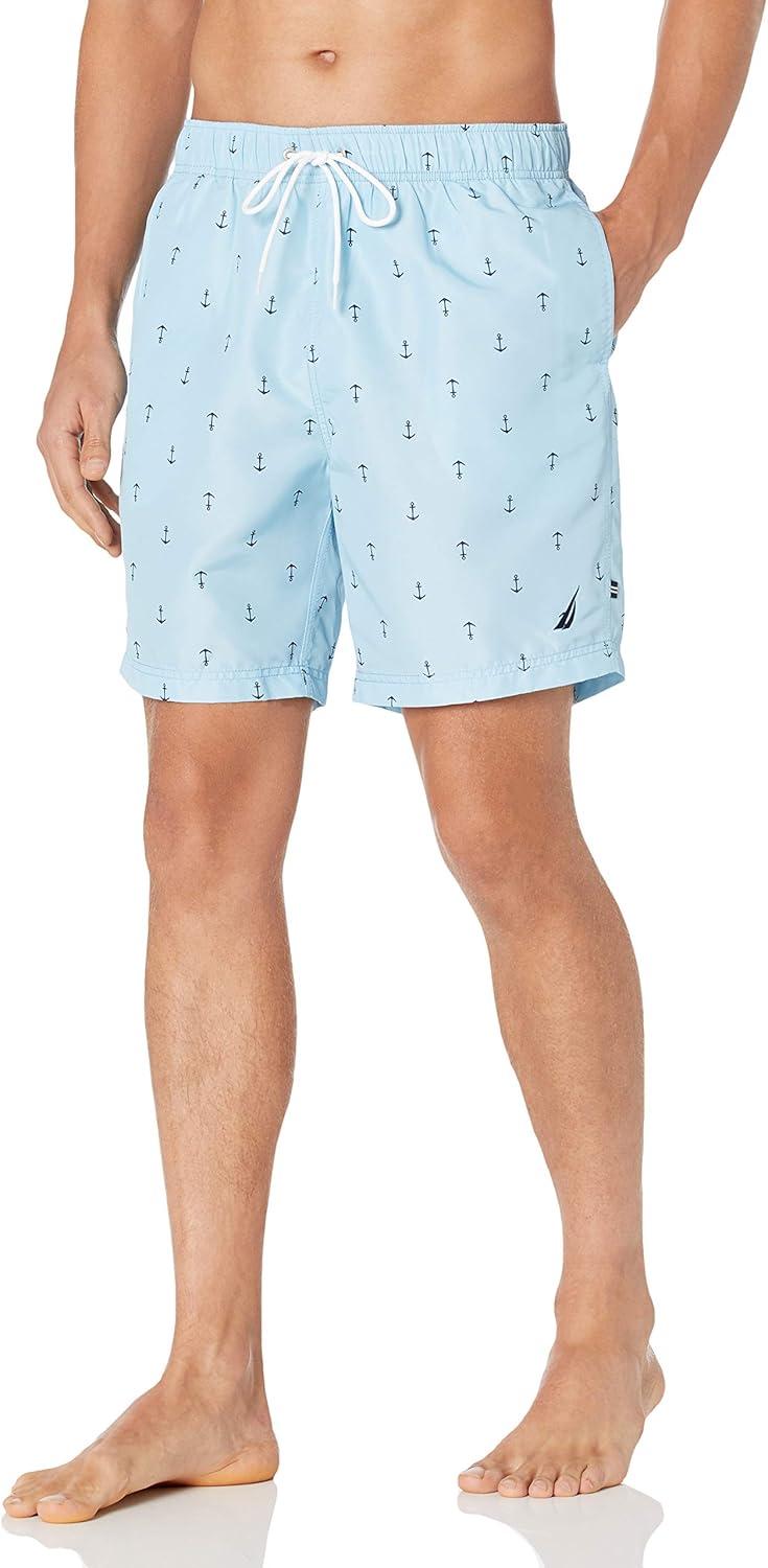 imageNautica Mens Quick Dry All Over Classic Anchor Print Swim TrunkCool Breeze