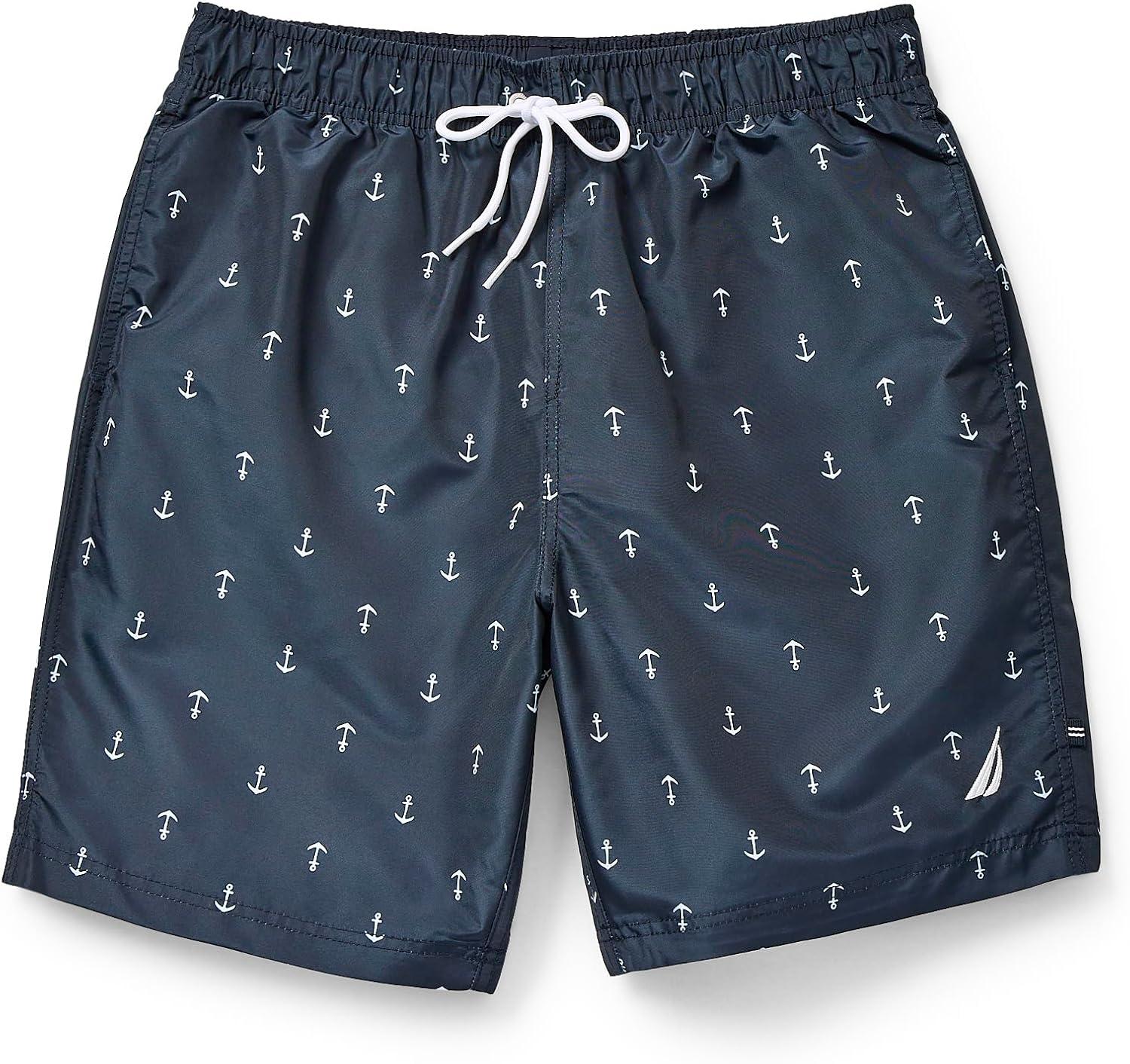 imageNautica Mens Quick Dry All Over Classic Anchor Print Swim TrunkNavy