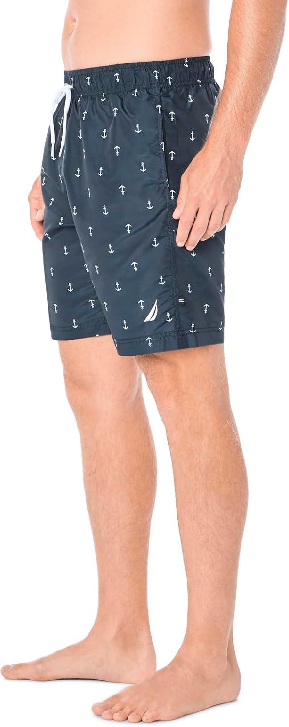 imageNautica Mens Quick Dry All Over Classic Anchor Print Swim TrunkNavy