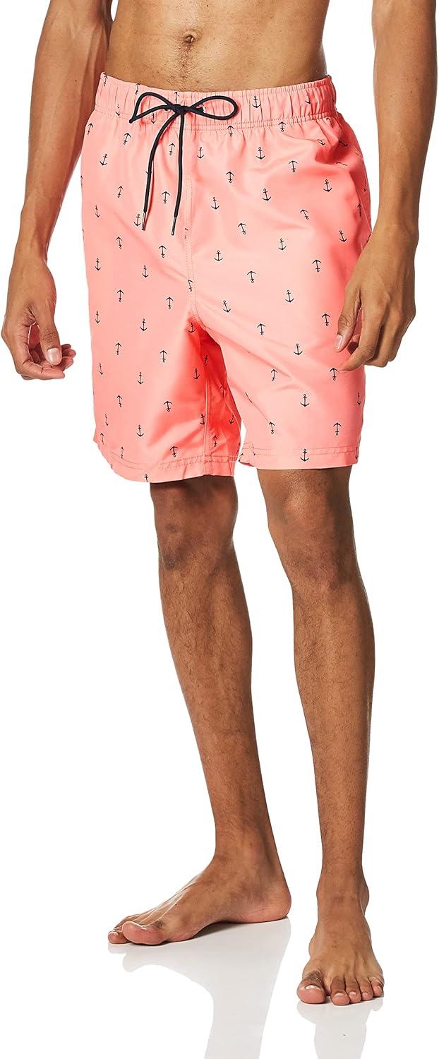 imageNautica Mens Quick Dry All Over Classic Anchor Print Swim TrunkPale Coral
