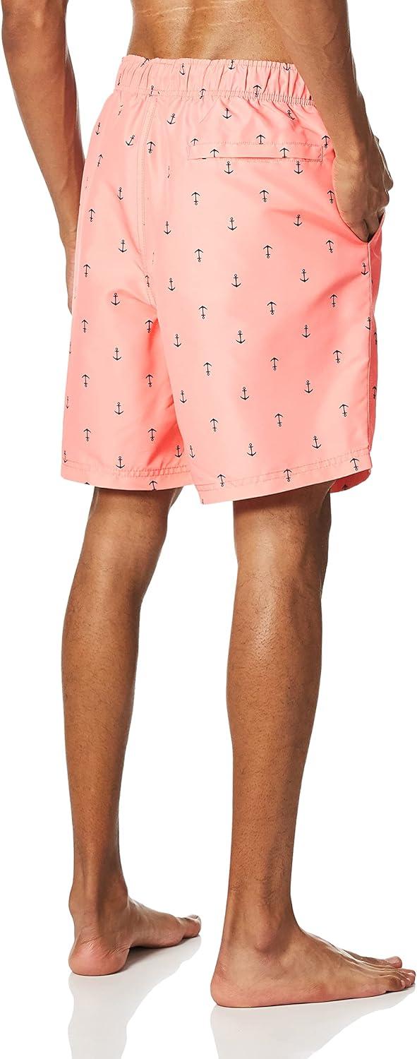 imageNautica Mens Quick Dry All Over Classic Anchor Print Swim TrunkPale Coral