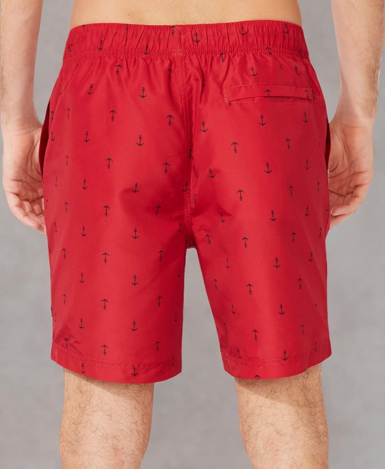 imageNautica Mens Quick Dry All Over Classic Anchor Print Swim TrunkRacer Red