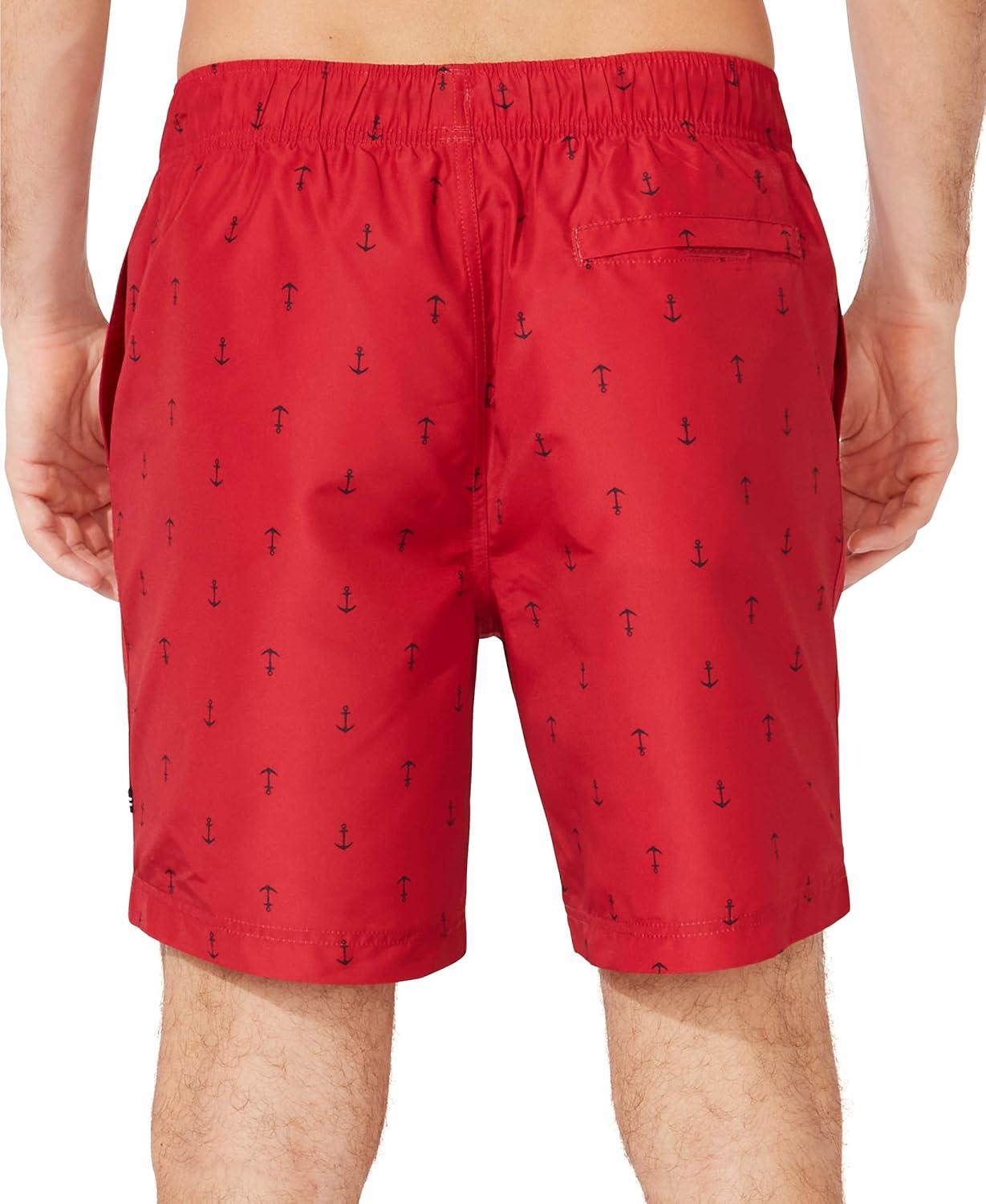 imageNautica Mens Quick Dry All Over Classic Anchor Print Swim TrunkRacer Red