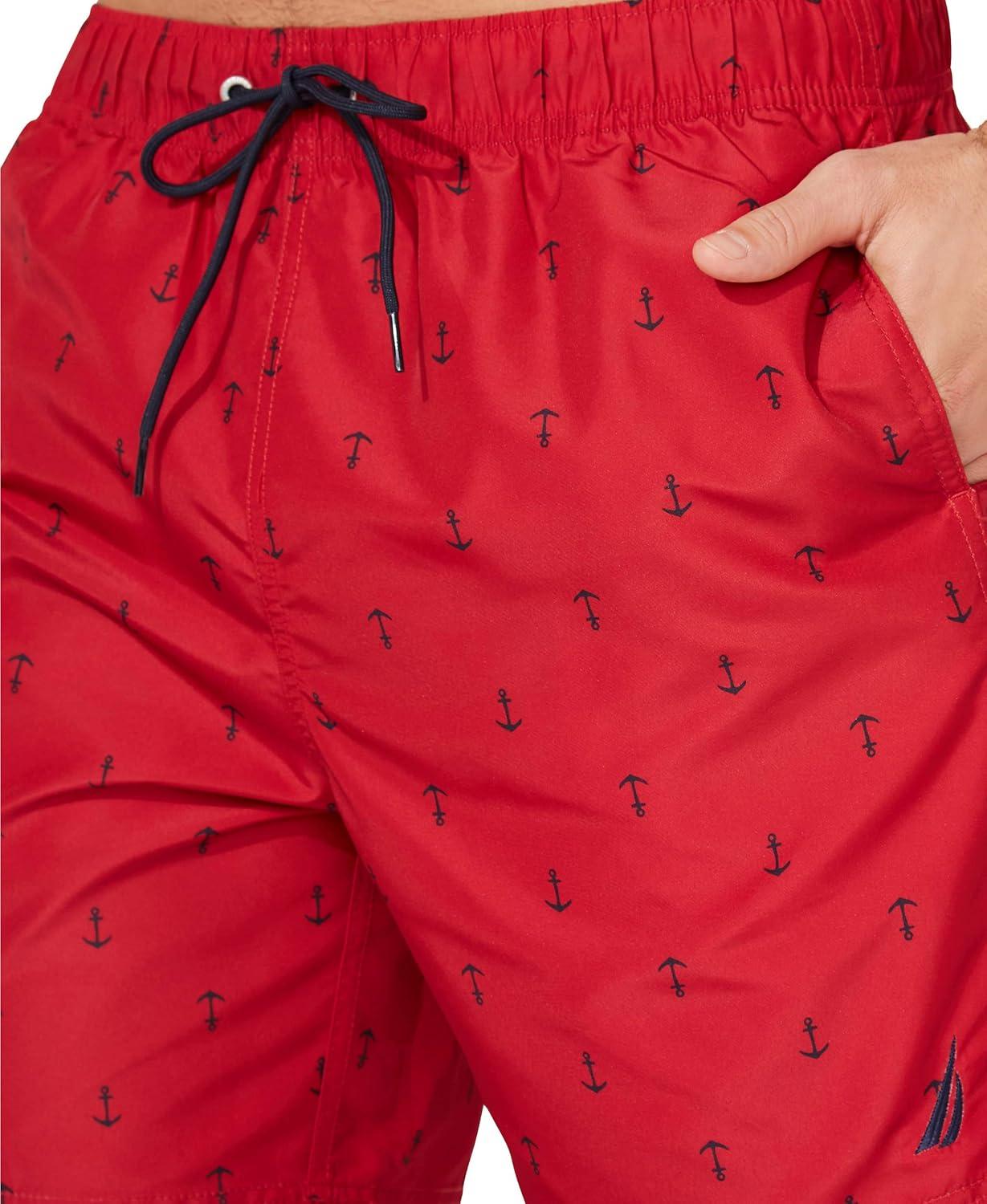 imageNautica Mens Quick Dry All Over Classic Anchor Print Swim TrunkRacer Red