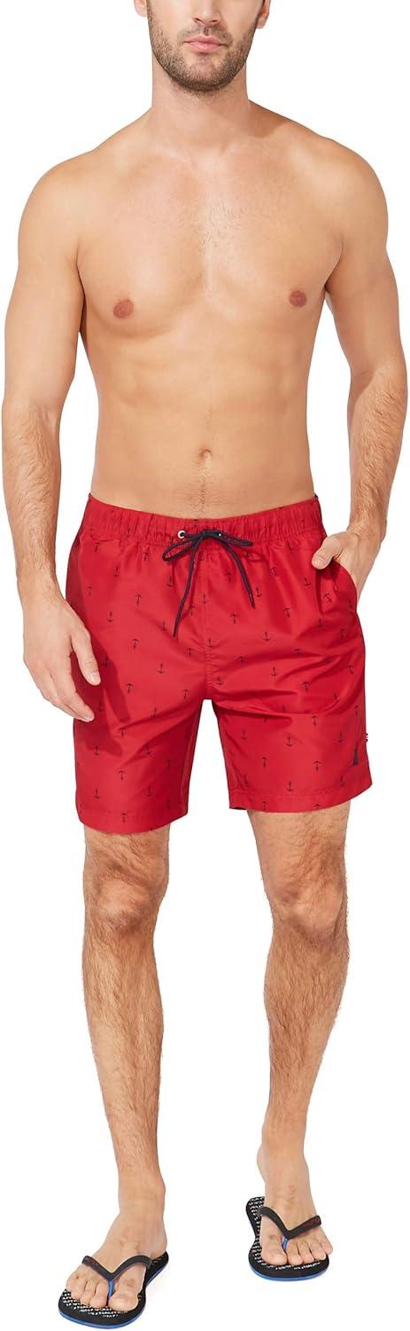 imageNautica Mens Quick Dry All Over Classic Anchor Print Swim TrunkRacer Red