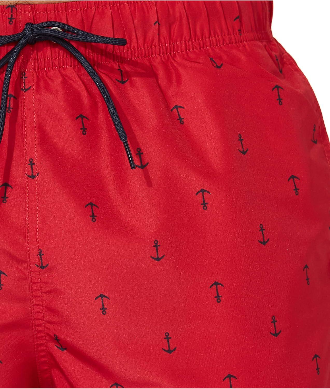 imageNautica Mens Quick Dry All Over Classic Anchor Print Swim TrunkRacer Red