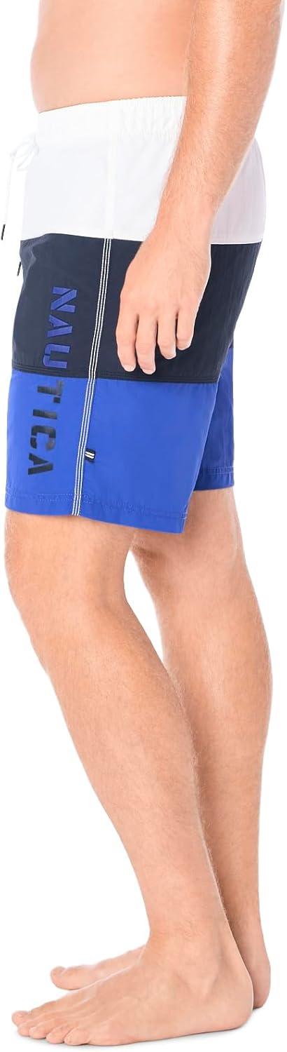imageNautica Mens Quick Dry Classic Logo TriBlock Series Swim TrunkBright Cobalt